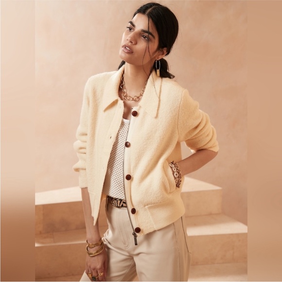 Banana Republic Sweaters - Banana Republic Heritage Sweater Bomber Cardigan Wool Blend Cream Size L